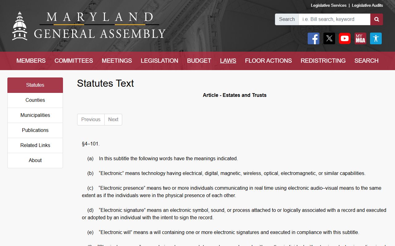 Howard County probate Estates and Trusts Article section 4-101 definitions