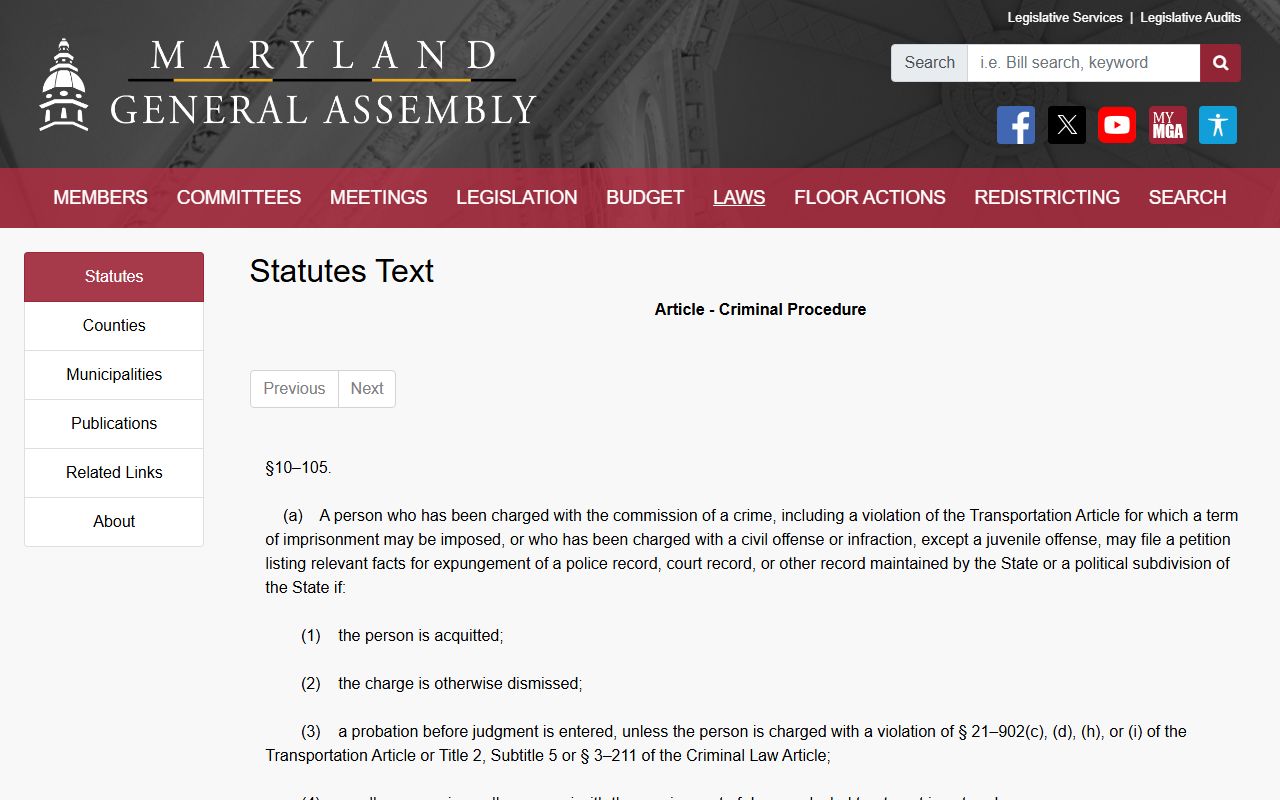 Maryland expungement eligibility statute Howard County criminal records