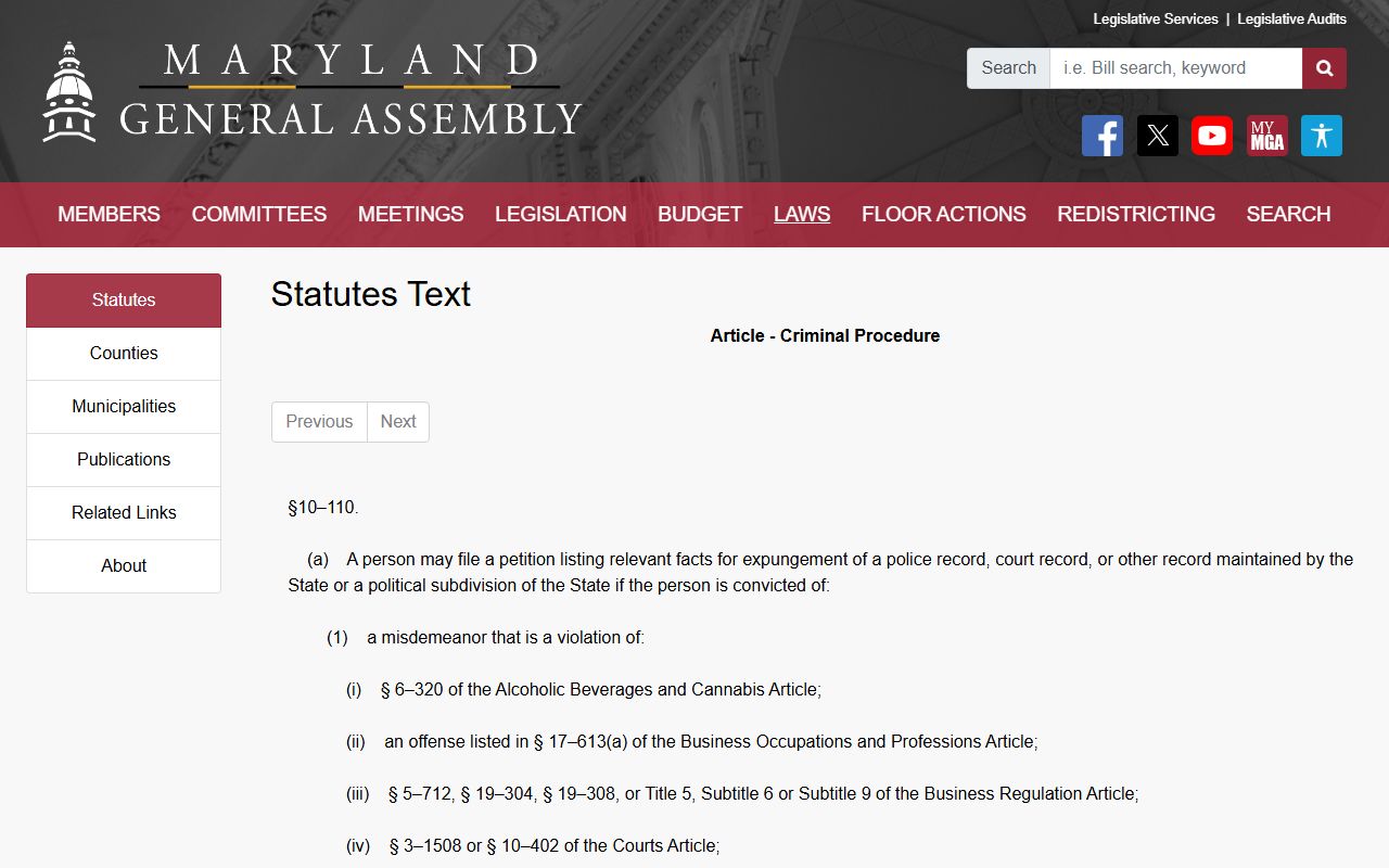Shielding of Howard County criminal records statute Maryland